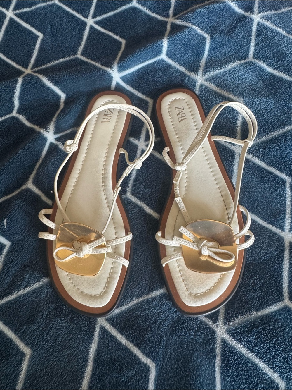 Zara white Strappy gold sandals